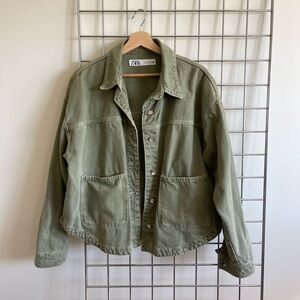 ZARA Olive Green Denim Utility Jacket